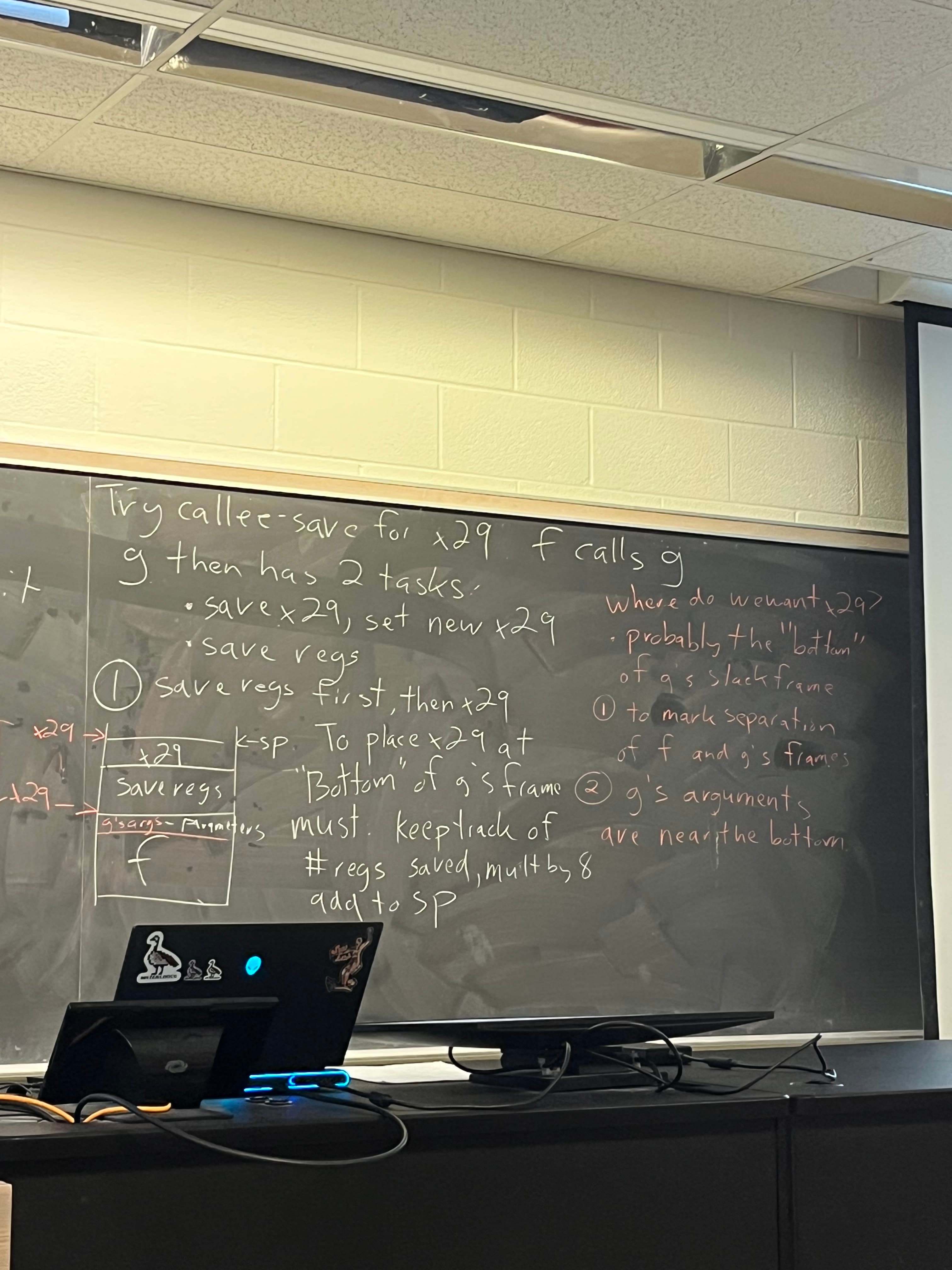 Computer science notes written across a classroom chalkboard